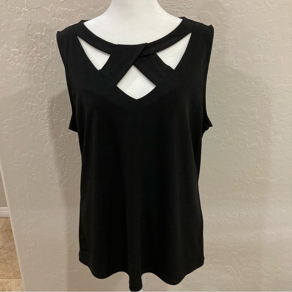 7th Avenue Women’s Black Twist-Neck Stretchy Sleeveless Top Size L